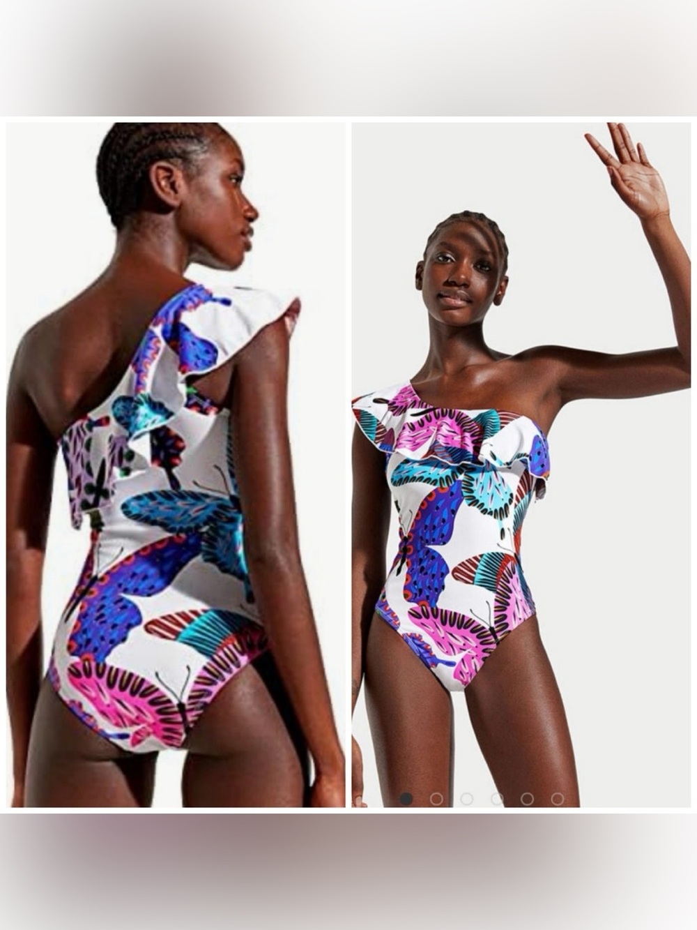 Desigual Ariel One Shoulder Ruffle Tropical Butterfly One Piece Swimsuit S
